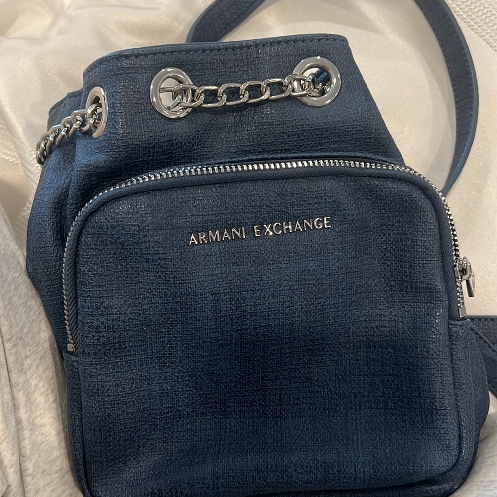 Armani Exchange Dark Blue Backpack with Chain Accents